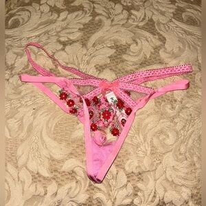 Victoria’s Secret NWOT For Love And Lemons Whimsical Garden Hearts Thong XS